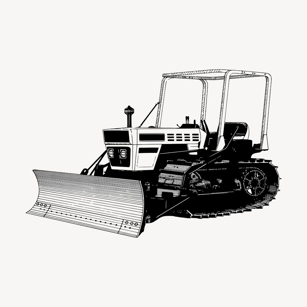 Bulldozer clipart, vintage hand drawn vector. Free public domain CC0 image.