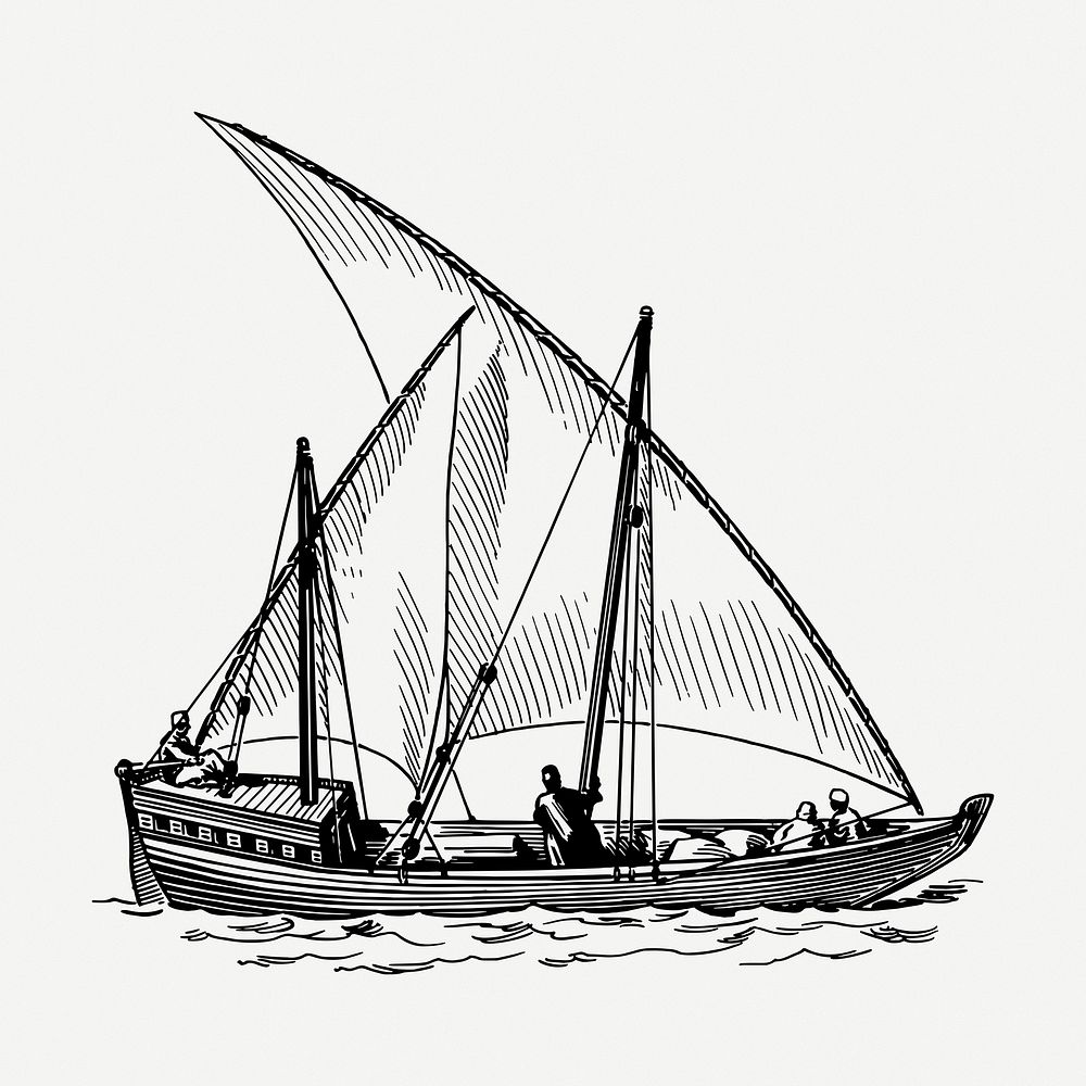 Sailing ship drawing, vintage illustration psd. Free public domain CC0 image.
