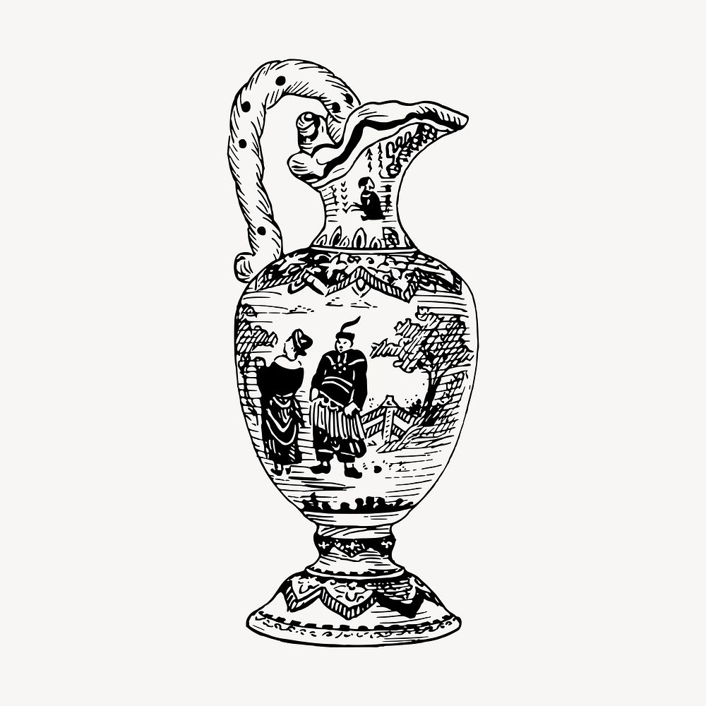 Decorative urn clipart, vintage hand drawn vector. Free public domain CC0 image.