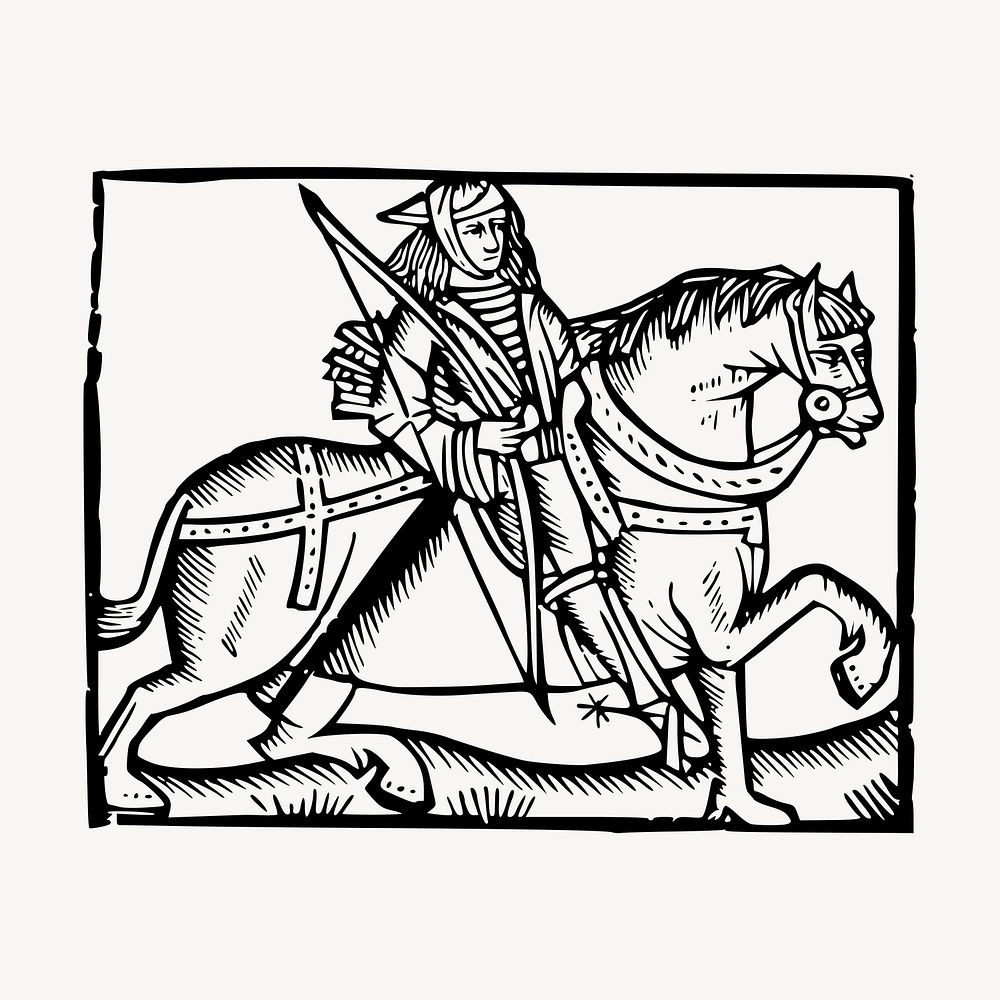 Knight on horse clipart, vintage hand drawn vector. Free public domain CC0 image.