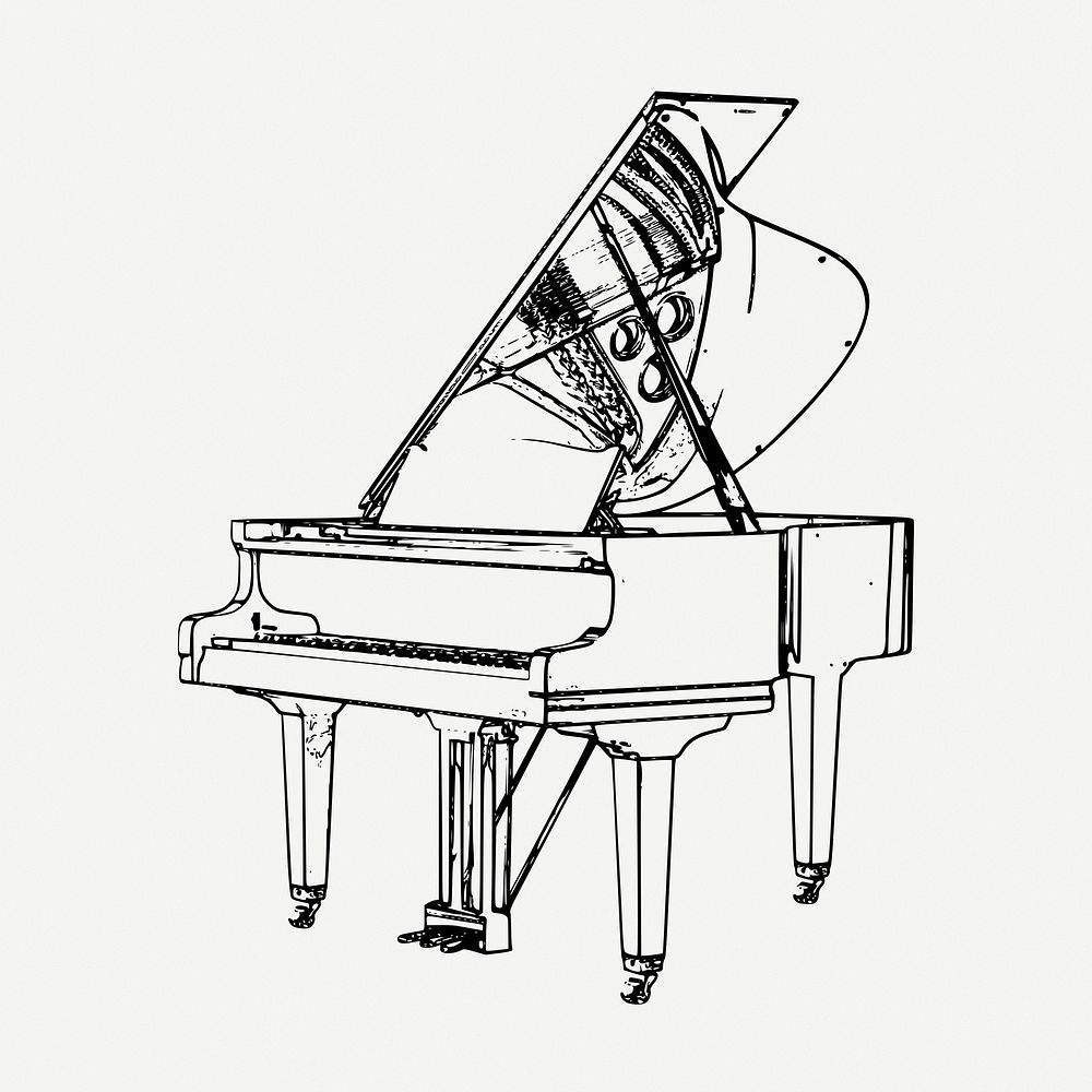 Grand piano drawing, vintage illustration psd. Free public domain CC0 image.