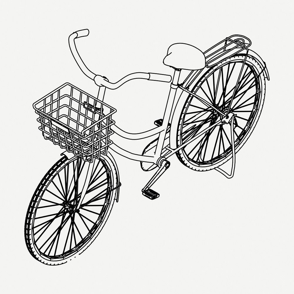 Bicycle drawing, vintage illustration psd. Free public domain CC0 image.