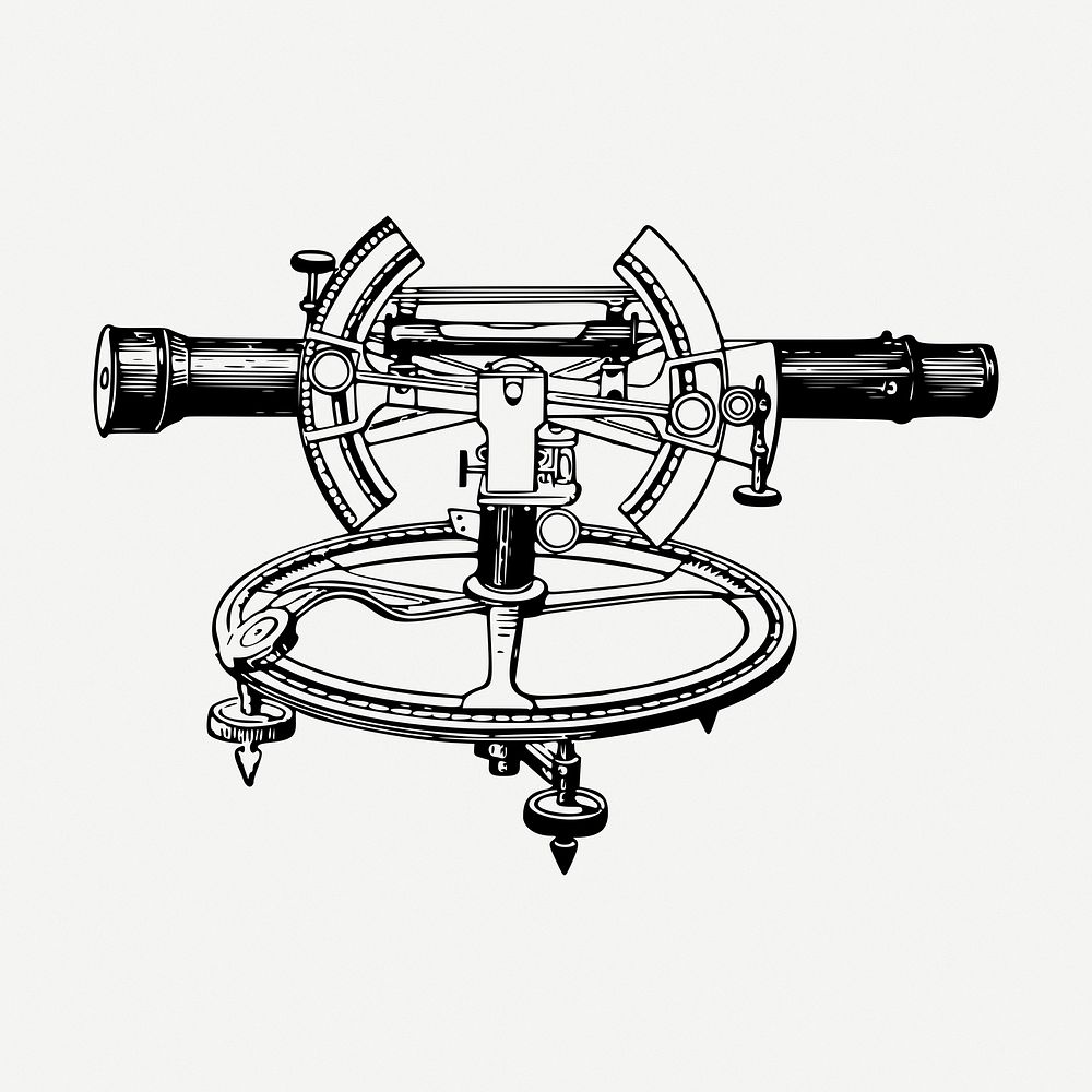 Theodolite instrument drawing, vintage illustration psd. Free public domain CC0 image.