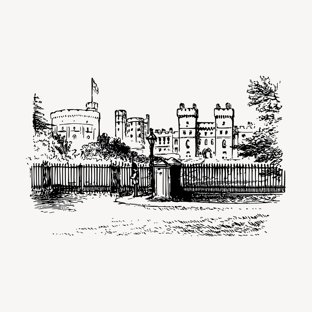Windsor Castle  clipart, vintage hand drawn vector. Free public domain CC0 image.