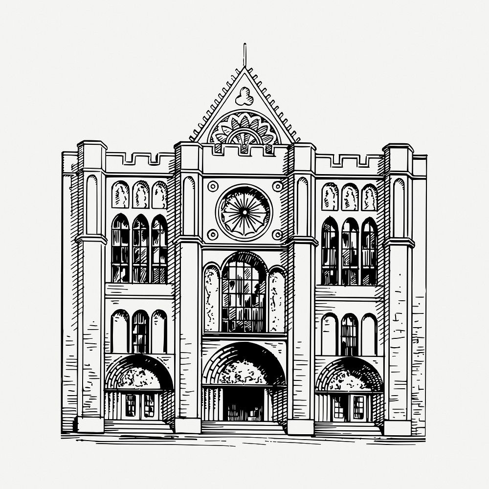 Gothic architecture drawing, vintage illustration psd. Free public domain CC0 image.