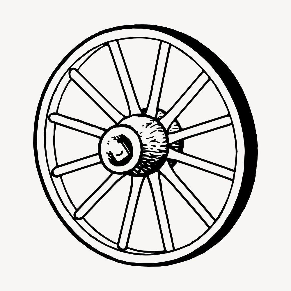Wooden wheel  clipart, vintage hand drawn vector. Free public domain CC0 image.