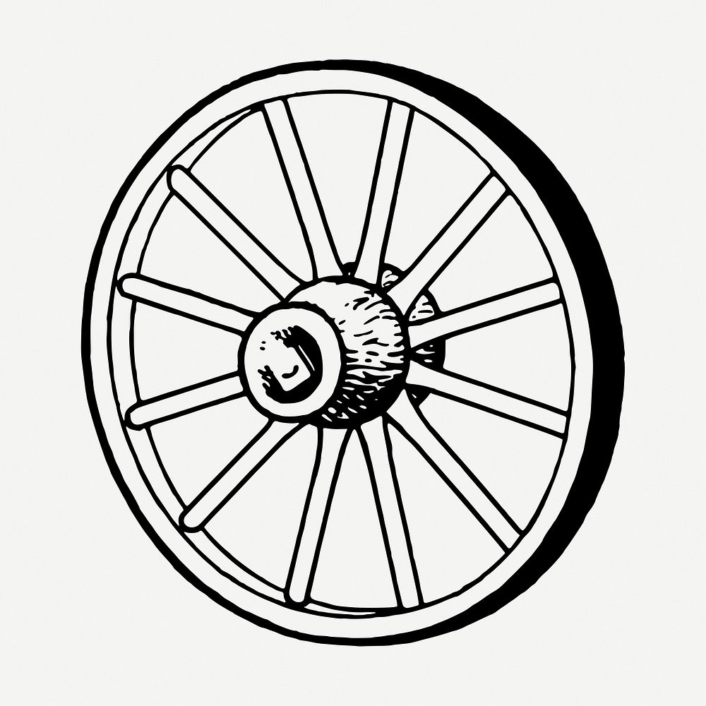 Wooden wheel  drawing, vintage illustration psd. Free public domain CC0 image.