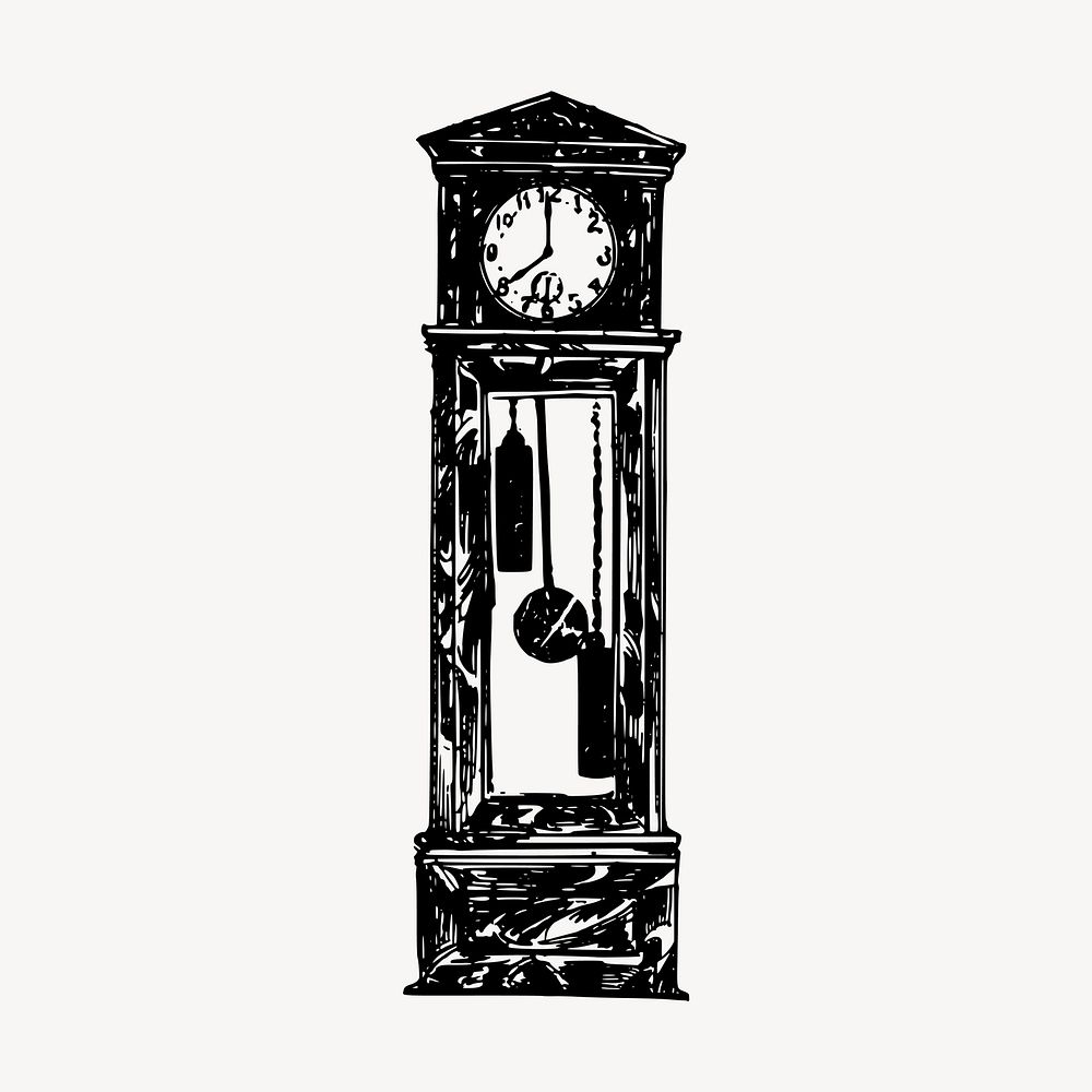 Grandfather clock  clipart, vintage hand drawn vector. Free public domain CC0 image.