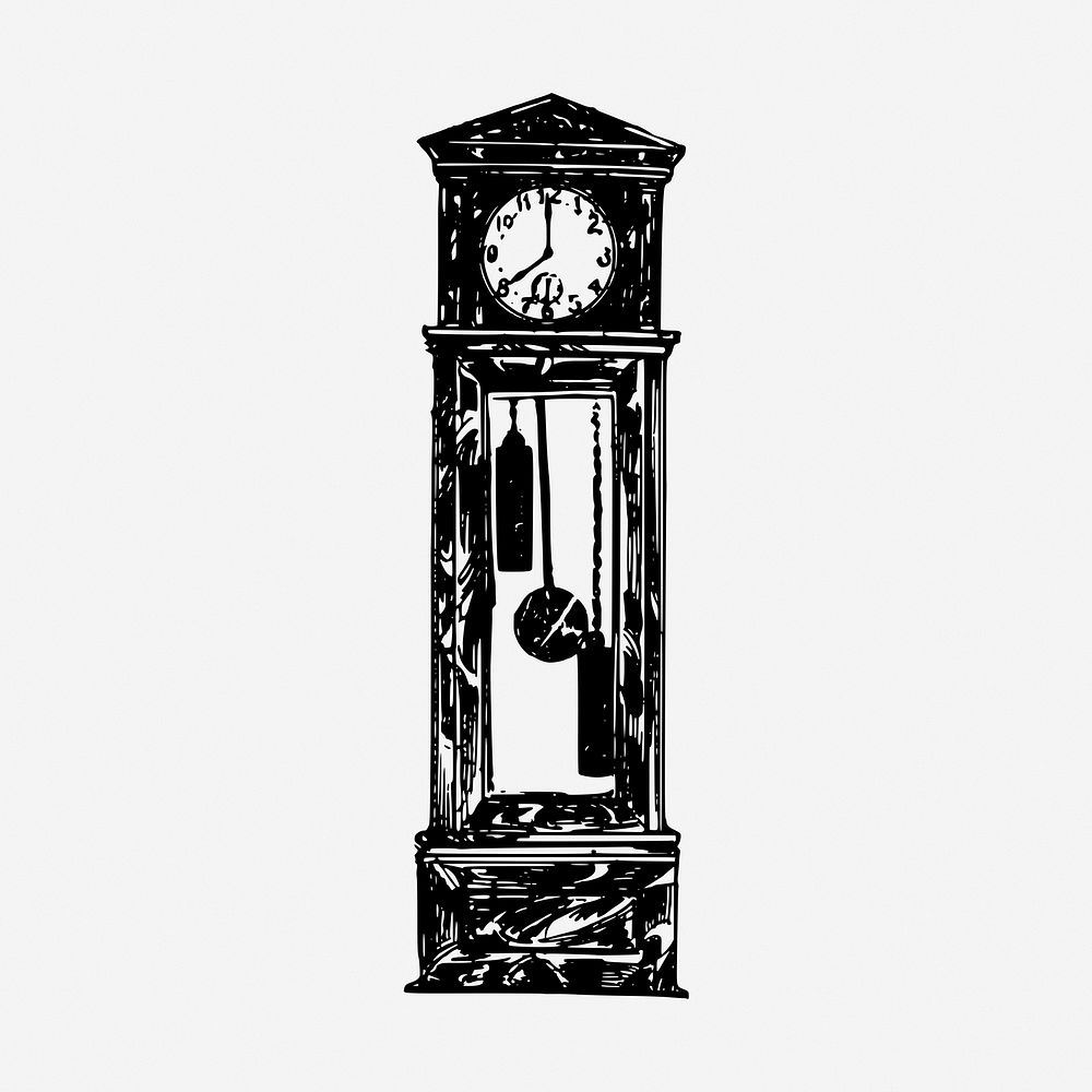 Grandfather clock vintage illustration. Free public domain CC0 image.