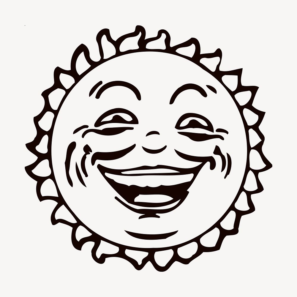 Happy sun clipart, vintage hand drawn vector. Free public domain CC0 image.