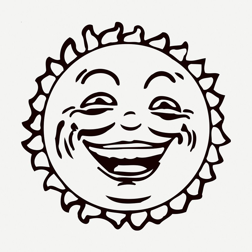 Happy sun drawing, vintage illustration psd. Free public domain CC0 image.