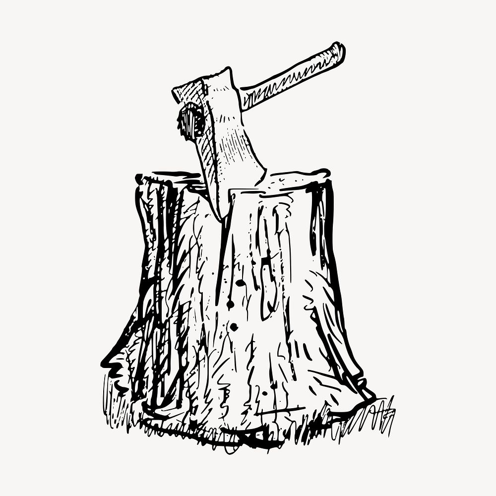 Axe in log clipart, vintage hand drawn vector. Free public domain CC0 image.
