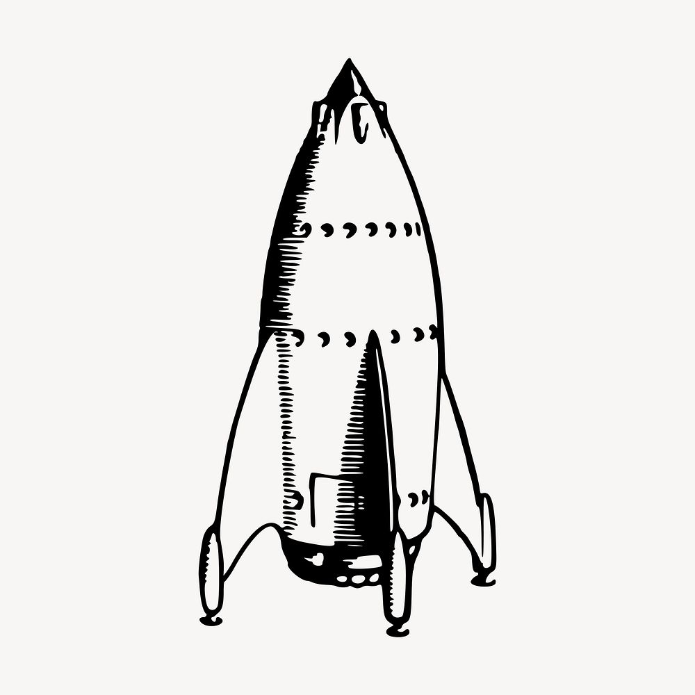 Rocket ship clipart, vintage hand drawn vector. Free public domain CC0 image.