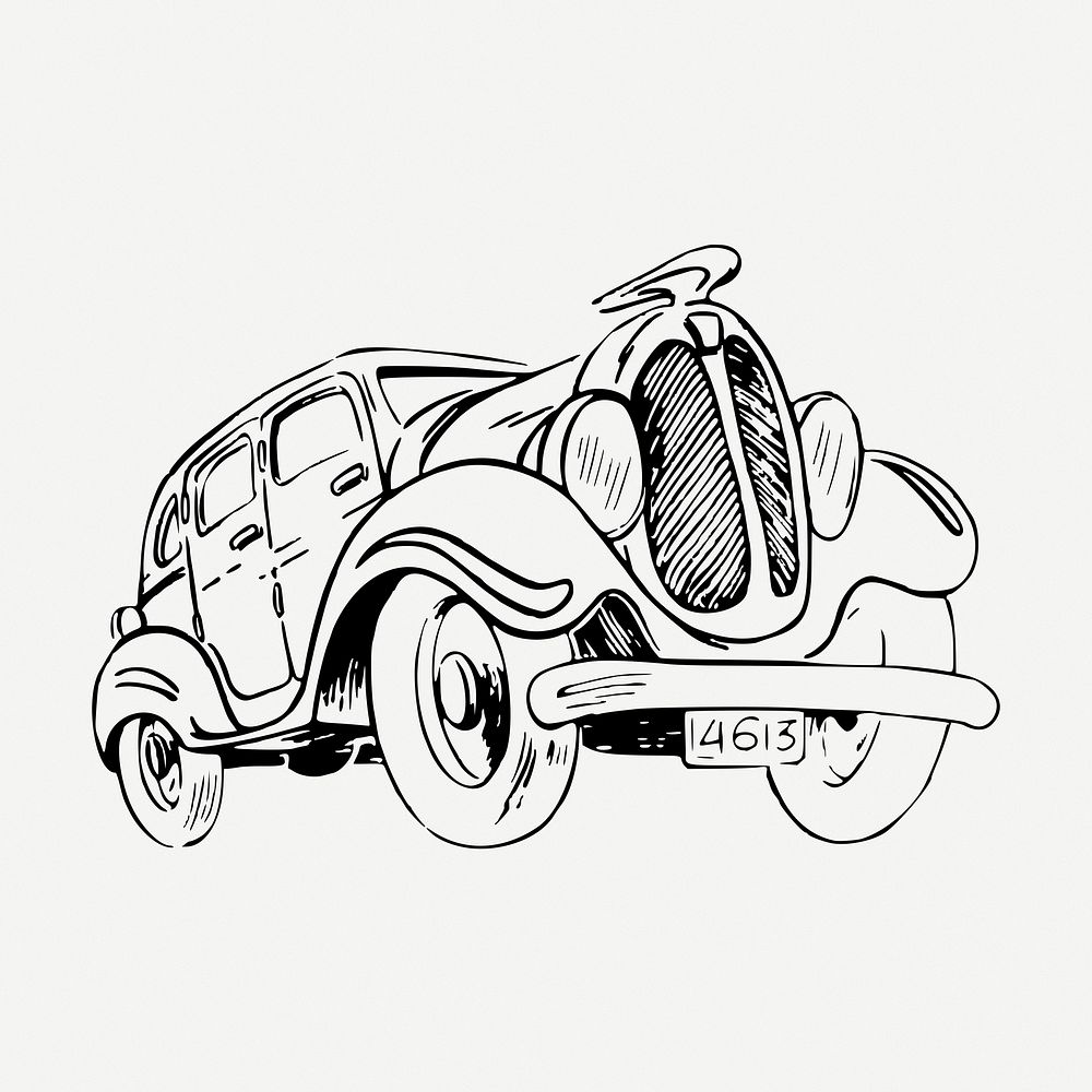 Classic car drawing, vintage illustration psd. Free public domain CC0 image.