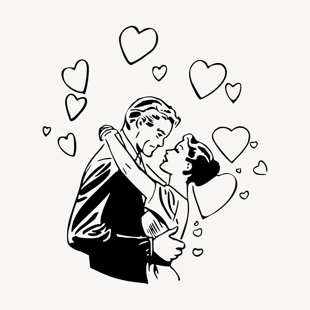 Couple in love clipart, vintage hand drawn vector. Free public domain CC0 image.