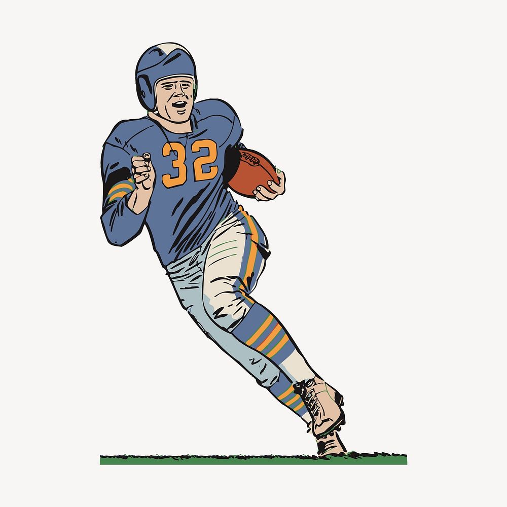 American football player clipart, vintage hand drawn vector. Free public domain CC0 image.
