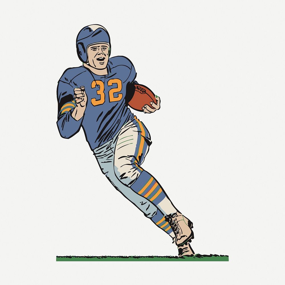 American football player drawing, vintage illustration psd. Free public domain CC0 image.