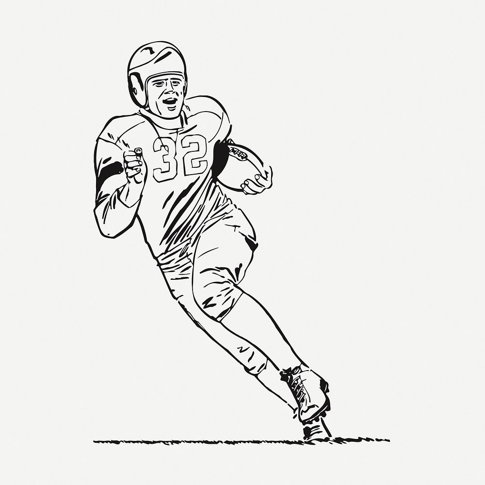 American football player drawing, vintage illustration psd. Free public domain CC0 image.