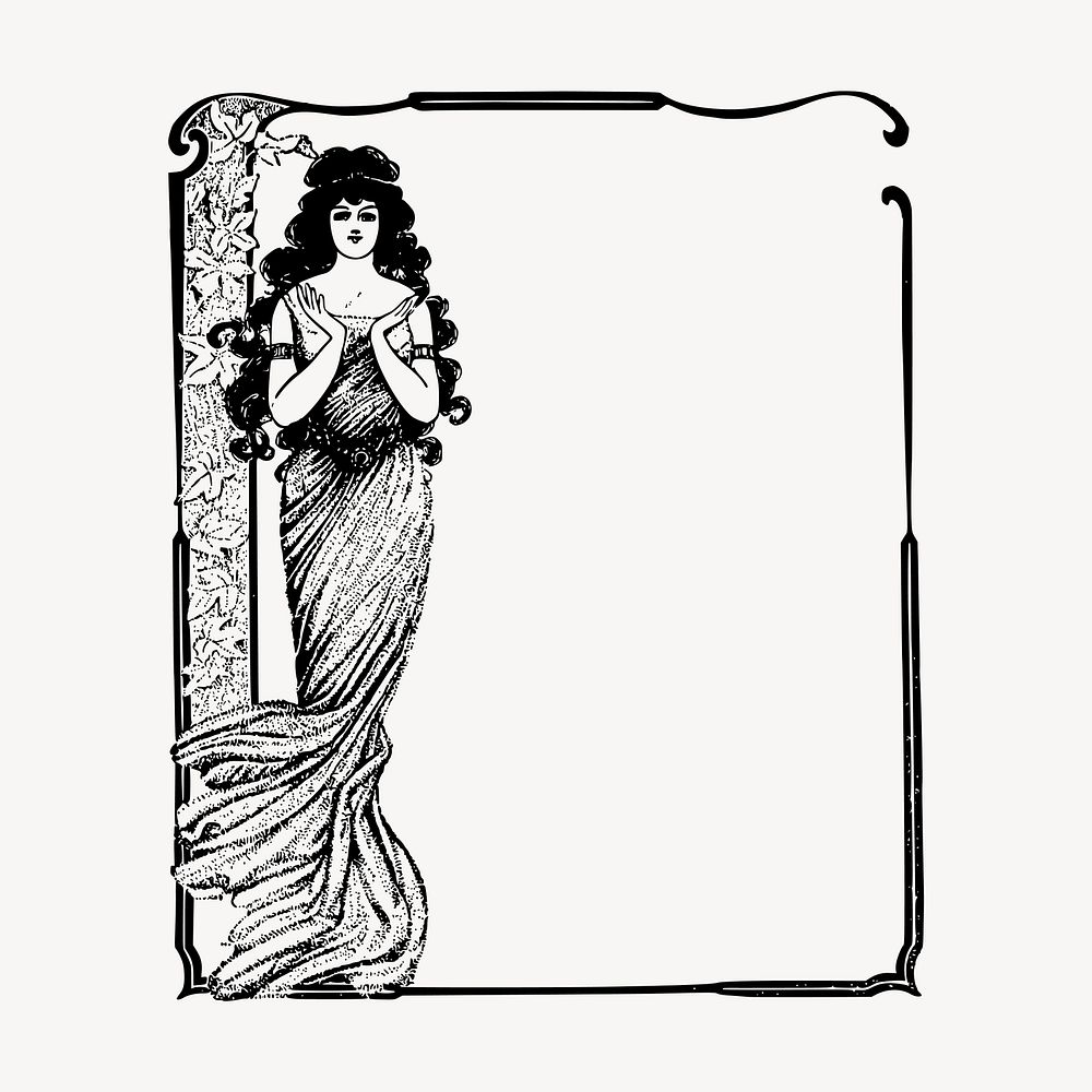 Vintage lady frame clipart, hand drawn vector. Free public domain CC0 image.