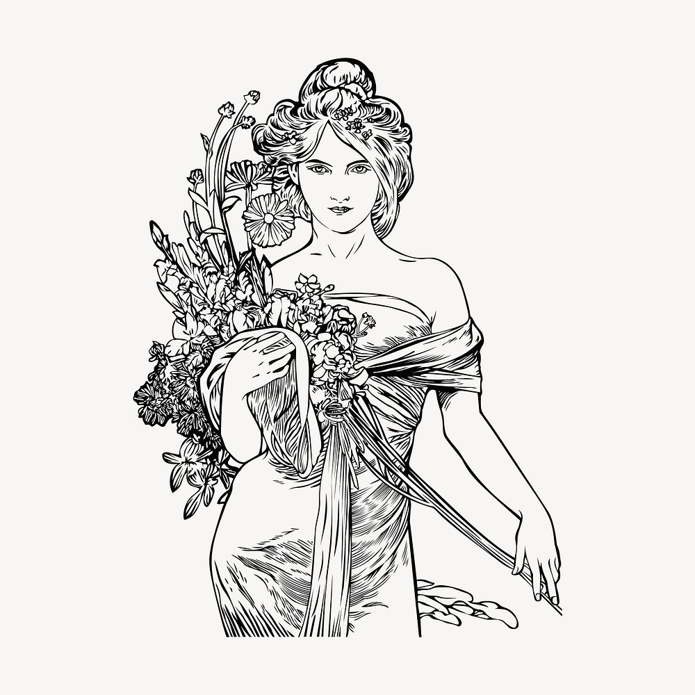 Flower woman clipart, vintage hand drawn vector. Free public domain CC0 image.