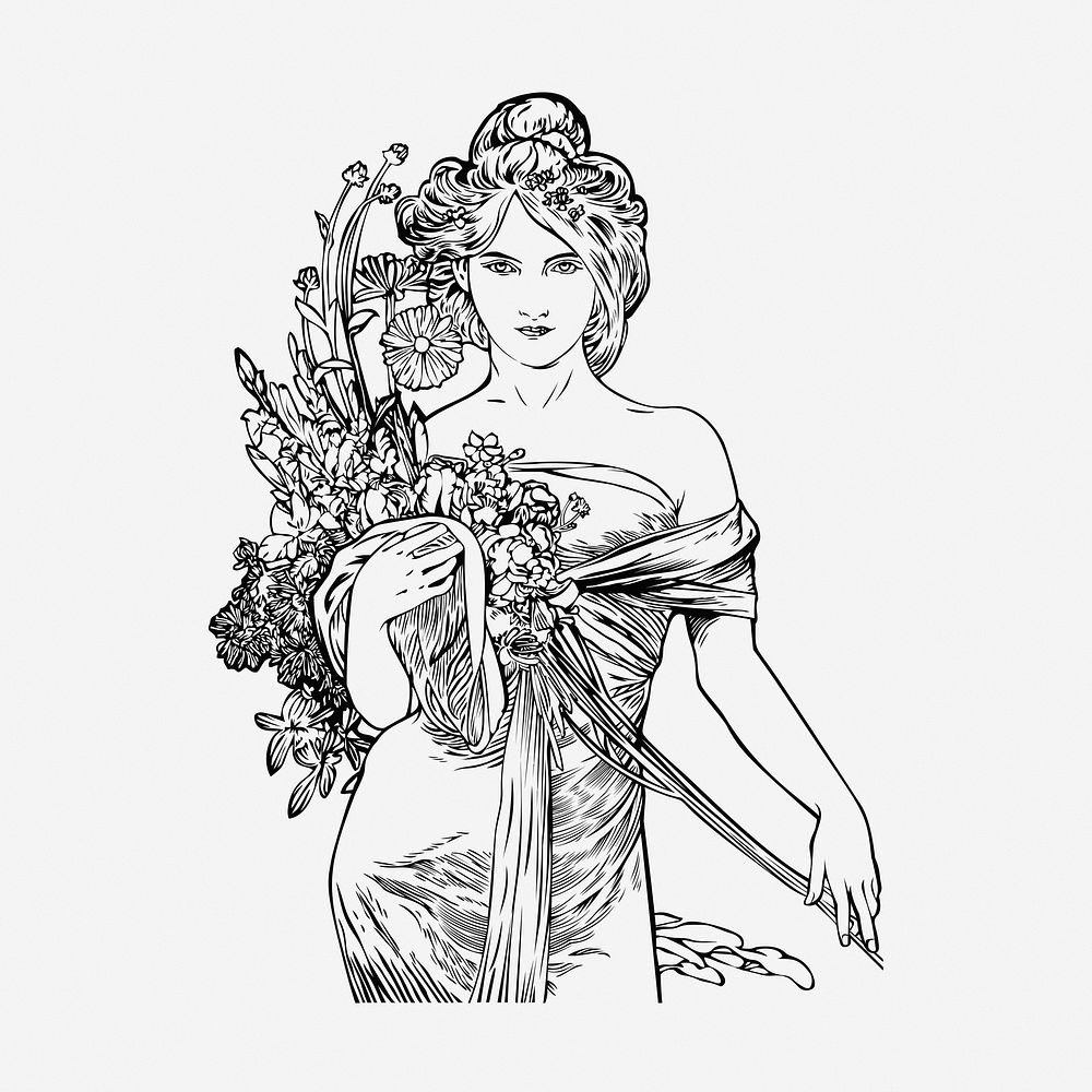 Flower woman vintage illustration. Free public domain CC0 image.