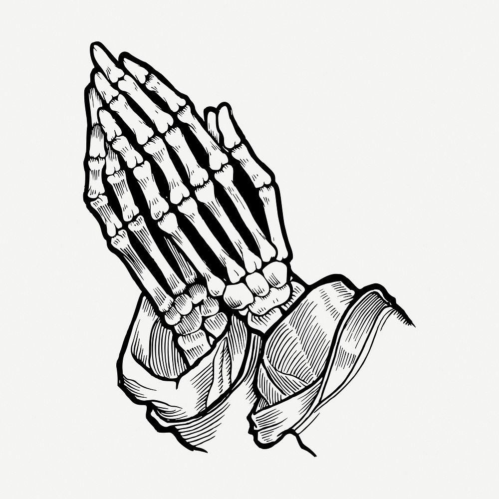 Praying skeleton hands drawing, vintage illustration psd. Free public domain CC0 image.