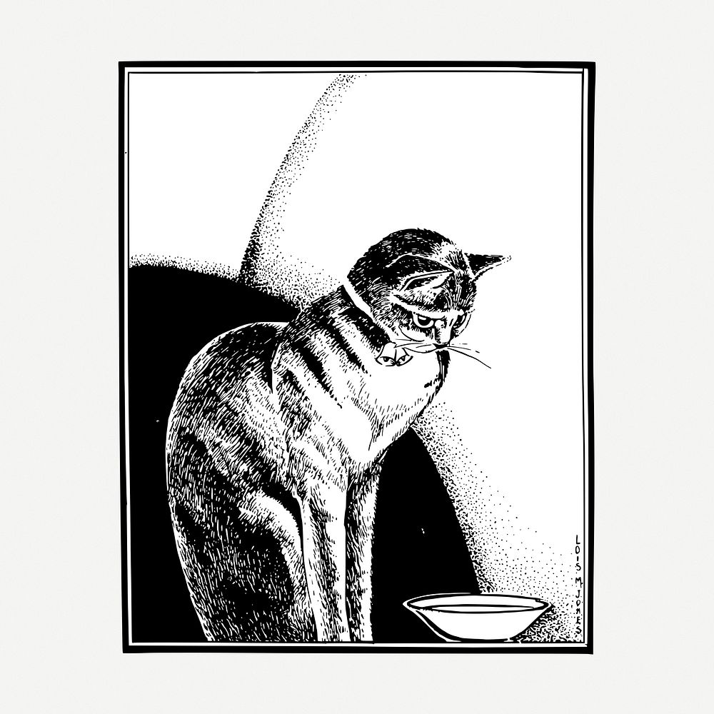 Cat drawing, vintage illustration psd. Free public domain CC0 image.