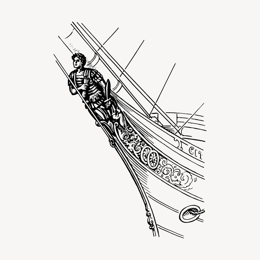 Ship figurehead clipart, vintage hand drawn vector. Free public domain CC0 image.