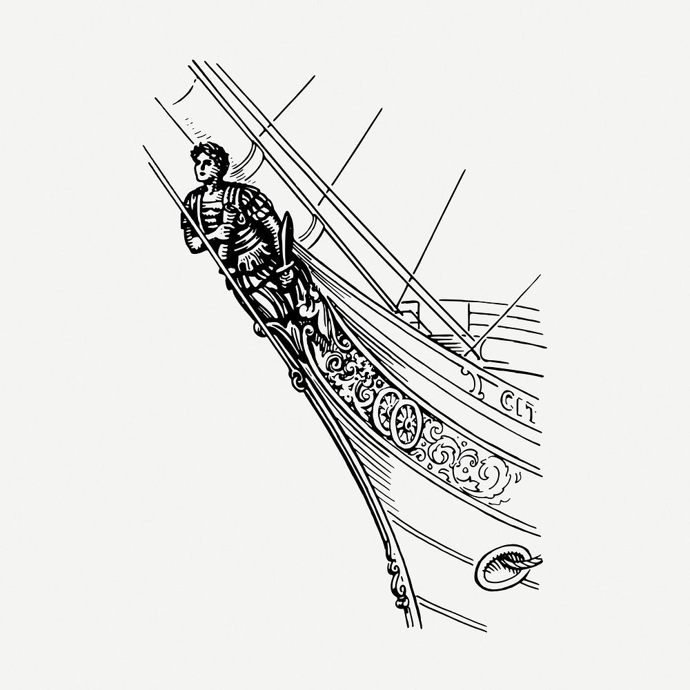 Ship figurehead drawing, vintage illustration psd. Free public domain CC0 image.