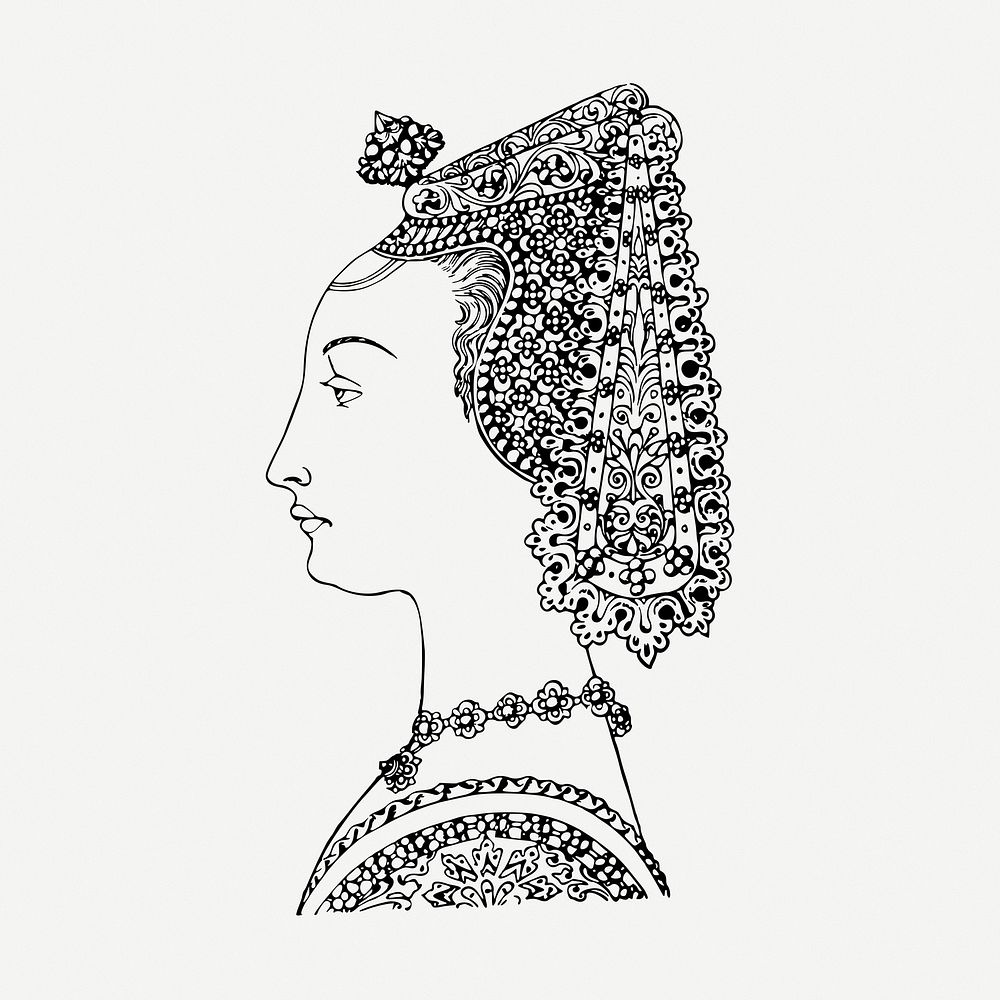 Ornate headdress drawing, vintage illustration psd. Free public domain CC0 image.