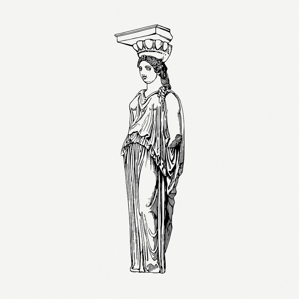 Artemis statue drawing, vintage illustration psd. Free public domain CC0 image.