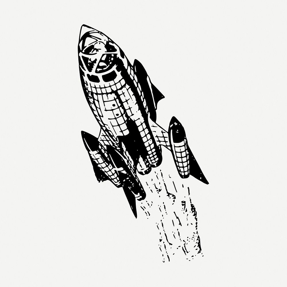 Space rocket drawing, vintage illustration psd. Free public domain CC0 image.