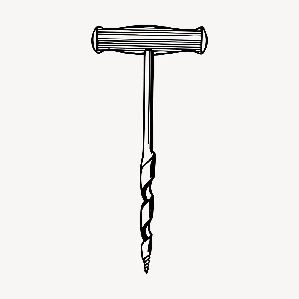 Gimlet screw tool clipart, vintage hand drawn vector. Free public domain CC0 image.