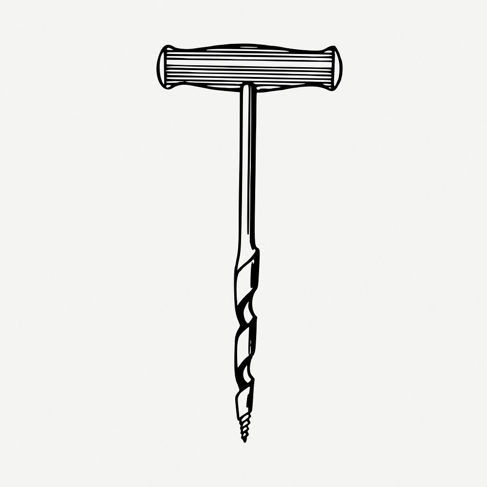 Gimlet screw tool drawing, vintage illustration psd. Free public domain CC0 image.