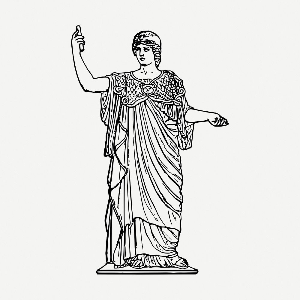 Athena statue drawing, vintage illustration psd. Free public domain CC0 image.