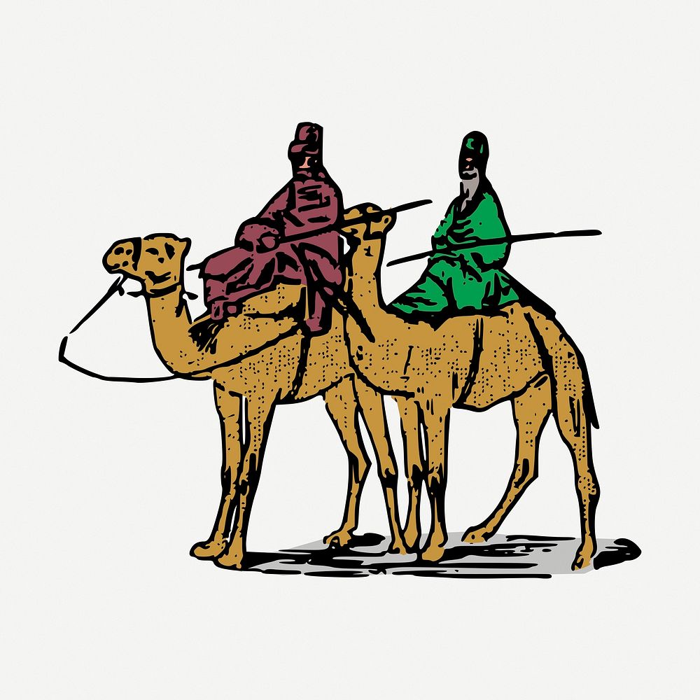 Camel ride drawing, vintage illustration psd. Free public domain CC0 image.