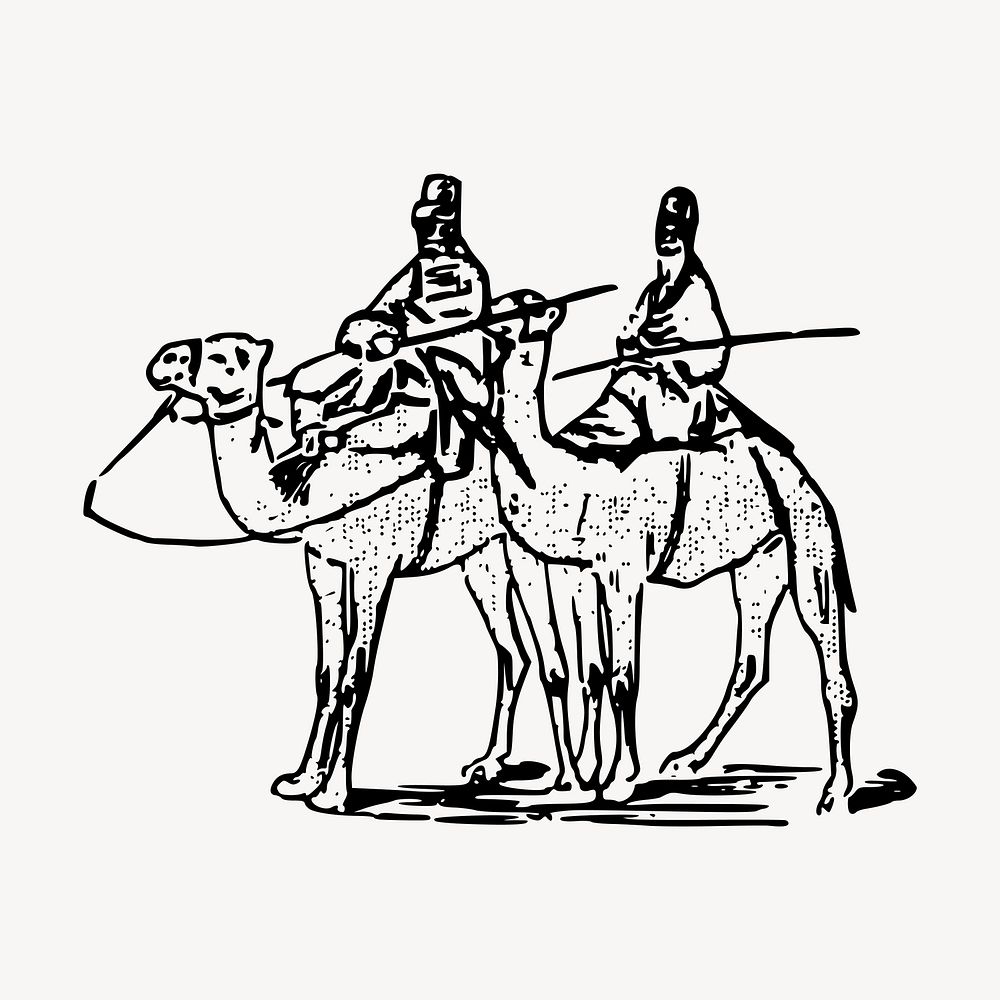 Camel ride clipart, vintage hand drawn vector. Free public domain CC0 image.