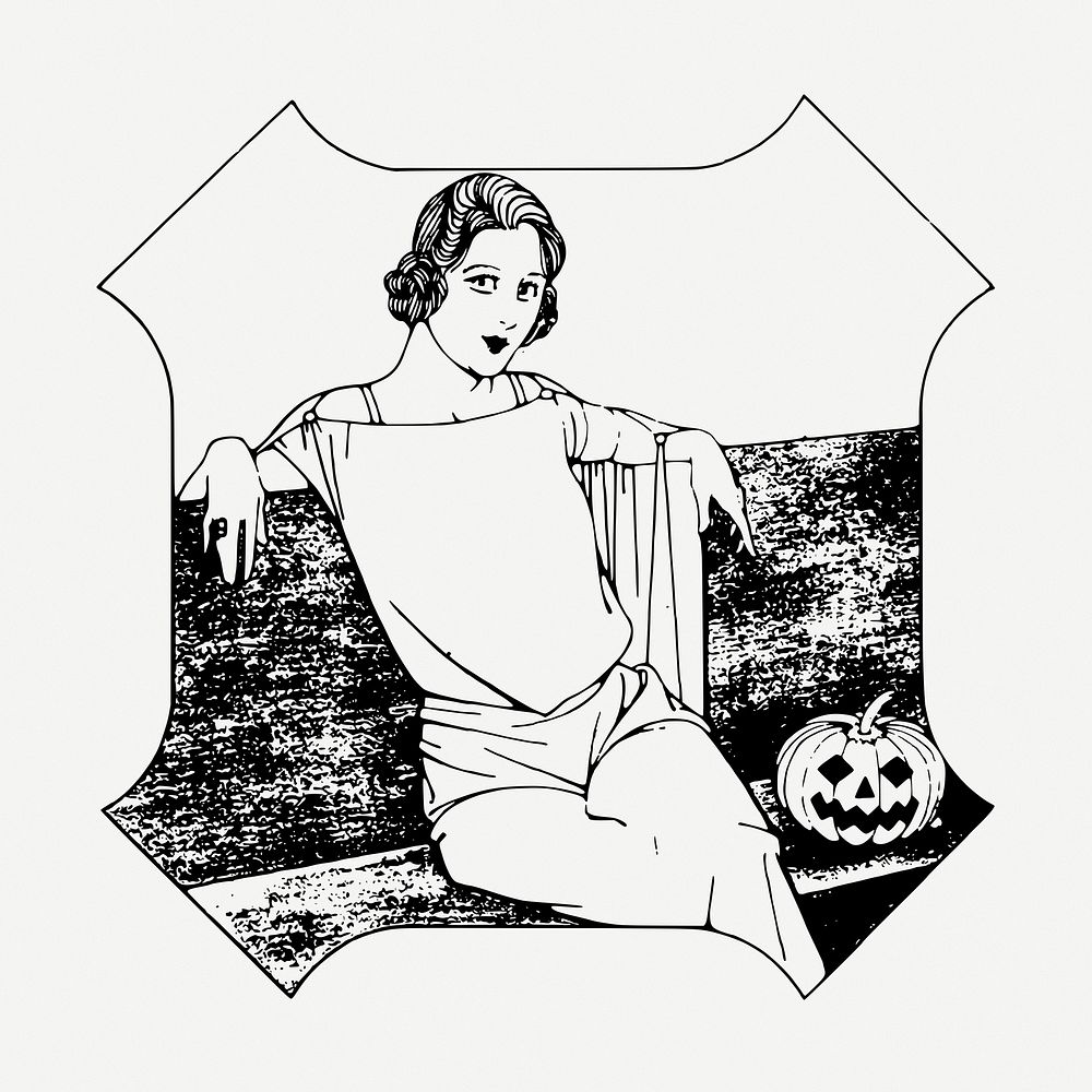 Halloween woman drawing, vintage illustration psd. Free public domain CC0 image.