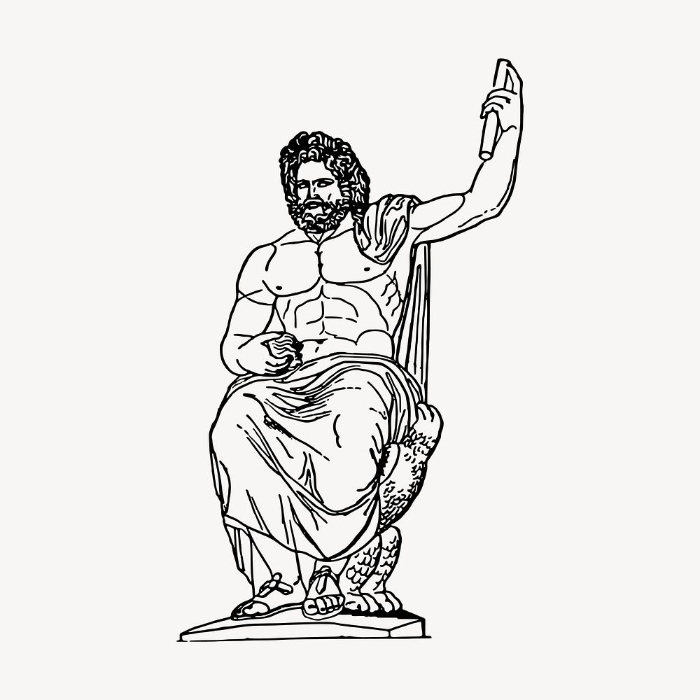 Jupiter statue clipart, vintage hand drawn vector. Free public domain CC0 image.