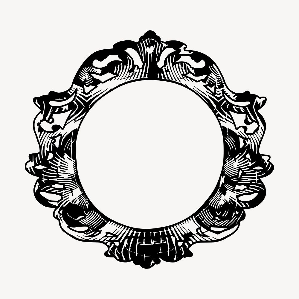 Ornamental round frame clipart, vintage hand drawn vector. Free public domain CC0 image.