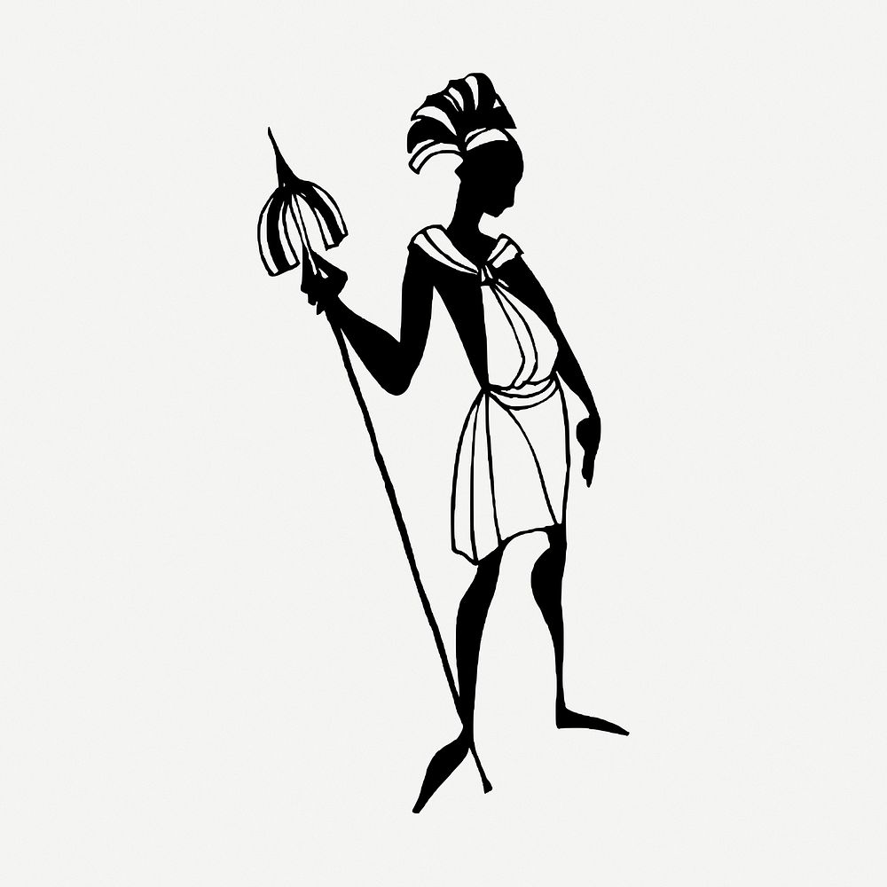 African warrior  drawing, vintage illustration psd. Free public domain CC0 image.