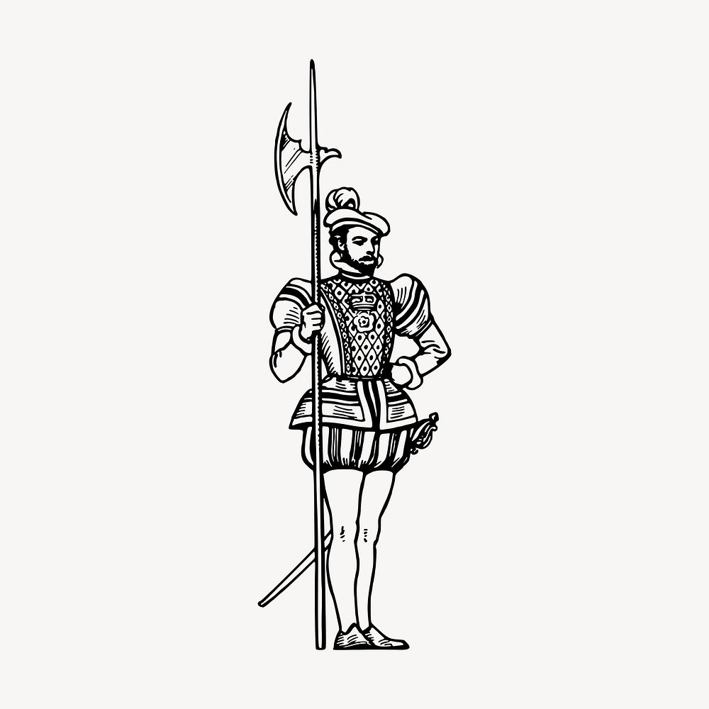 Soldier with axe clipart, vintage hand drawn vector. Free public domain CC0 image.