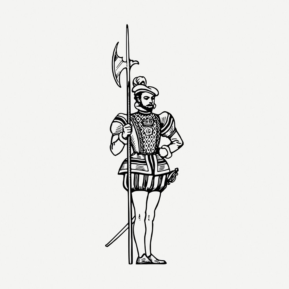 Soldier with axe drawing, vintage illustration psd. Free public domain CC0 image.
