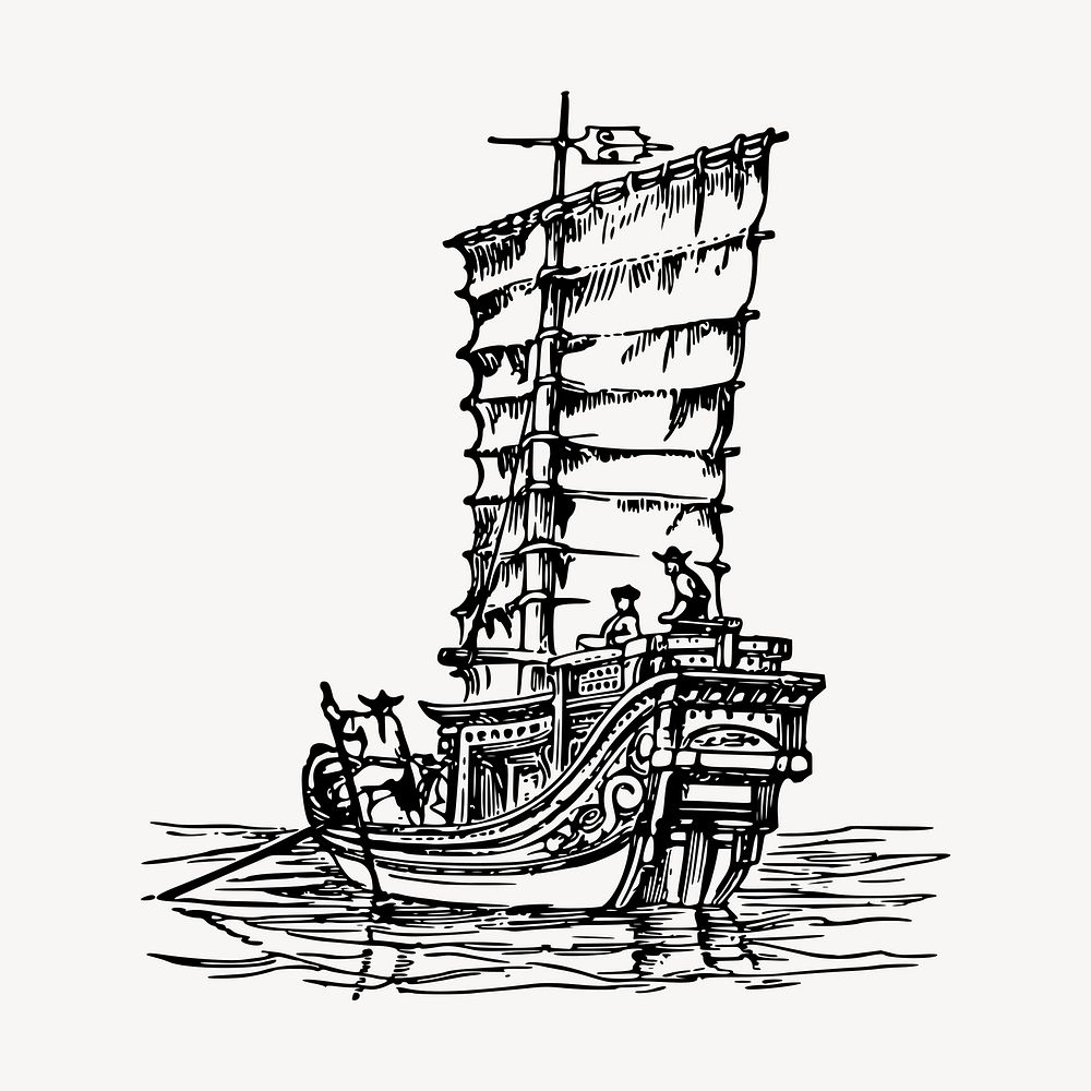 Sailing ship clipart, vintage hand drawn vector. Free public domain CC0 image.