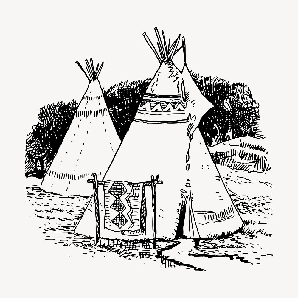 Native American teepee clipart, vintage hand drawn vector. Free public domain CC0 image.