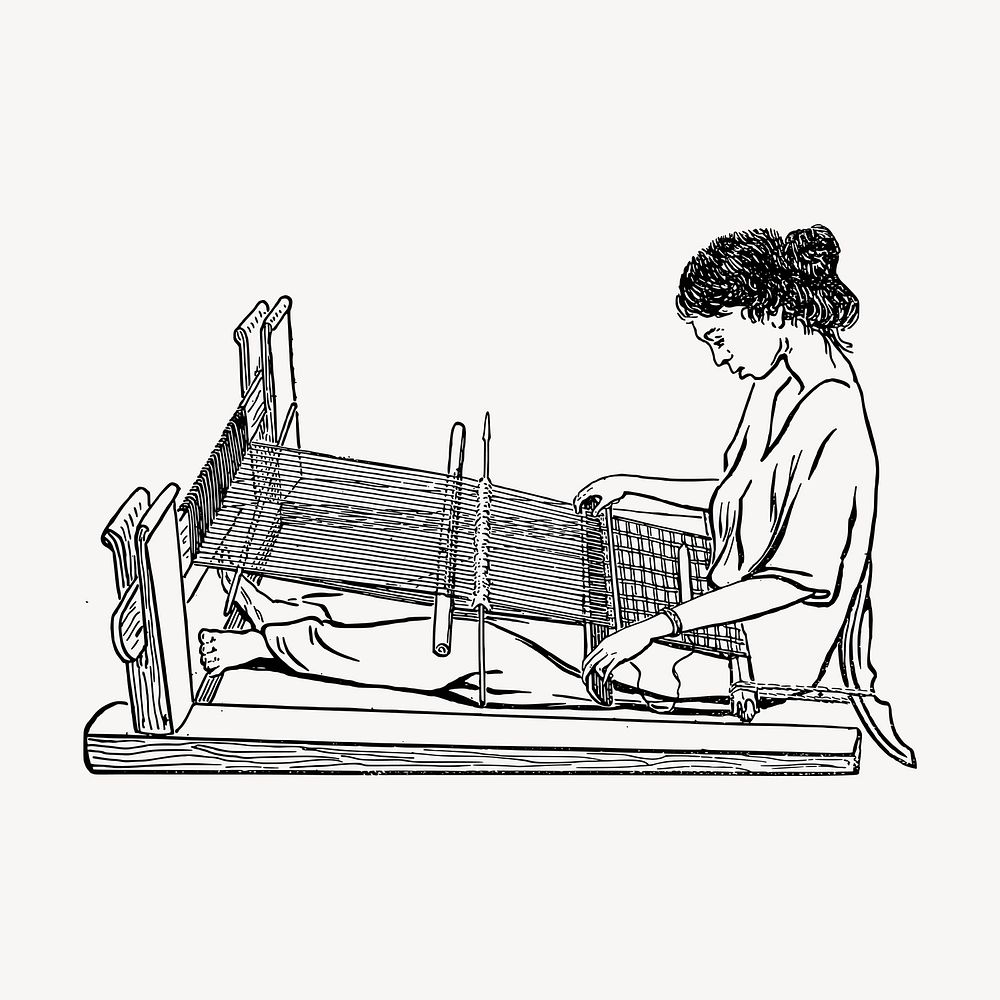 Woman weaving  clipart, vintage hand drawn vector. Free public domain CC0 image.