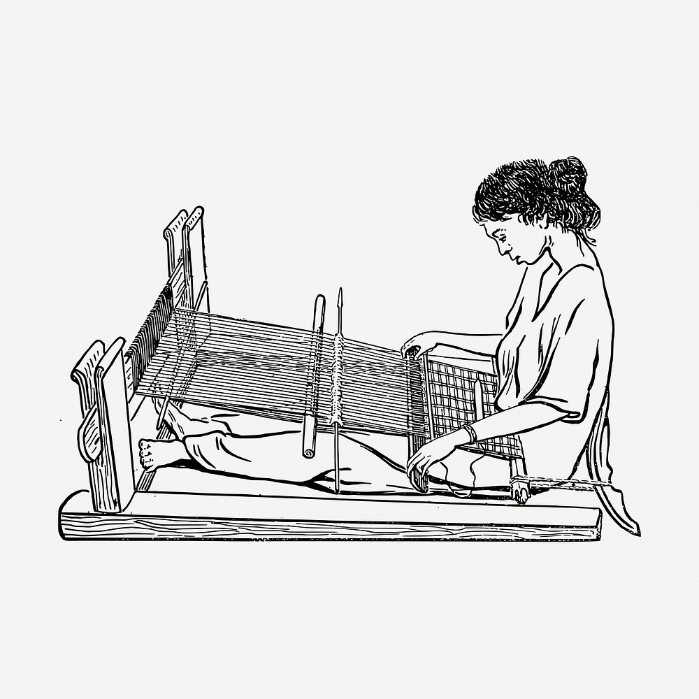 Woman weaving  drawing, vintage illustration psd. Free public domain CC0 image.