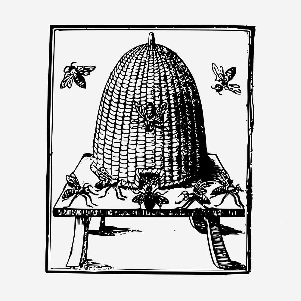 Beehive drawing, vintage illustration psd. Free public domain CC0 image.