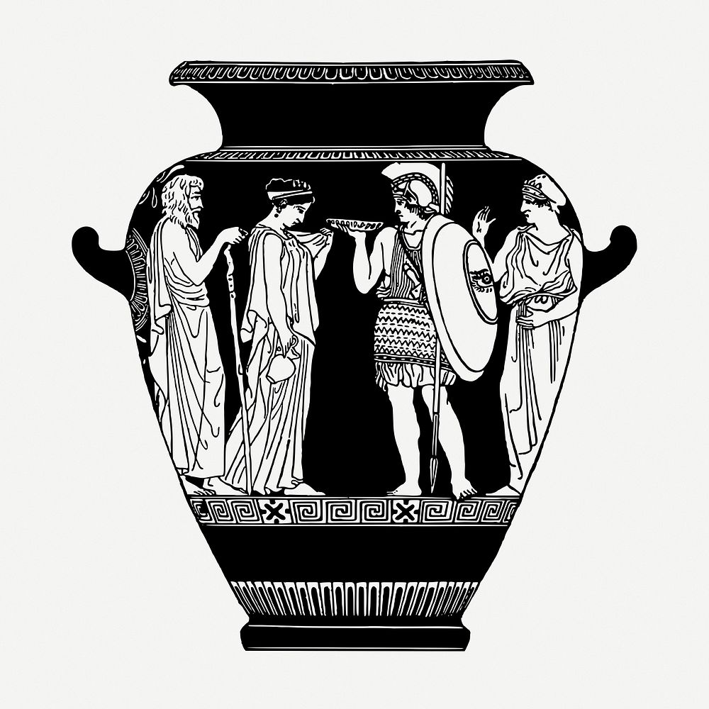 Greek vase drawing, vintage illustration psd. Free public domain CC0 image.