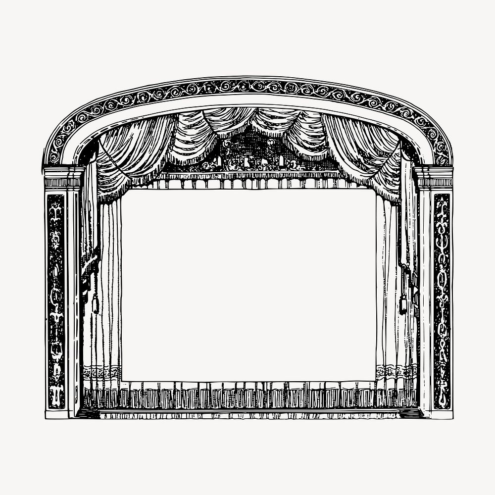Theater stage frame clipart, vintage hand drawn vector. Free public domain CC0 image.